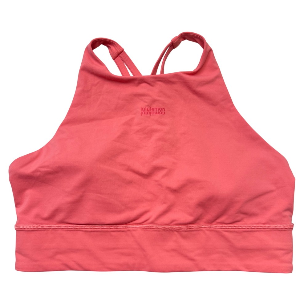 Lululemon Energy Bra High Neck Longline Strappy Back Coral Pink Size 12